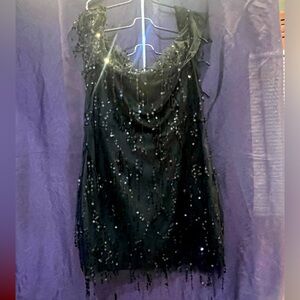 Black sequence of the shoulder dress(southern fried chics)